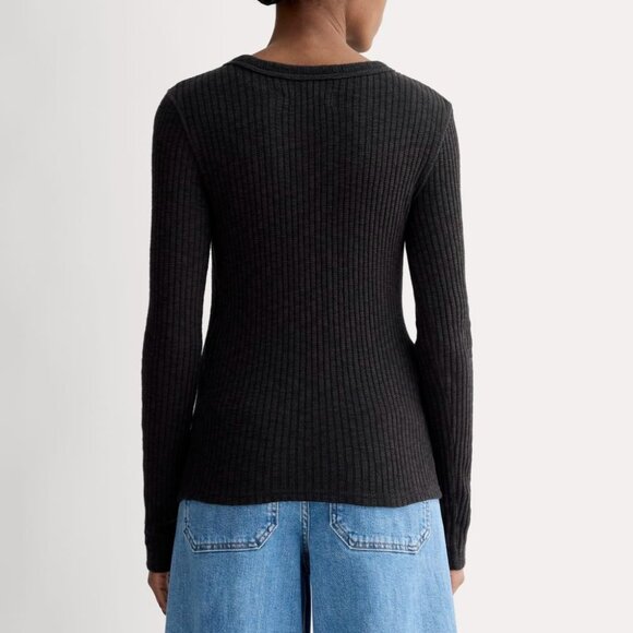 Everlane Rib-Knit Crew Top XS Black Slim Fit Organic Cotton - Picture 4 of 8
